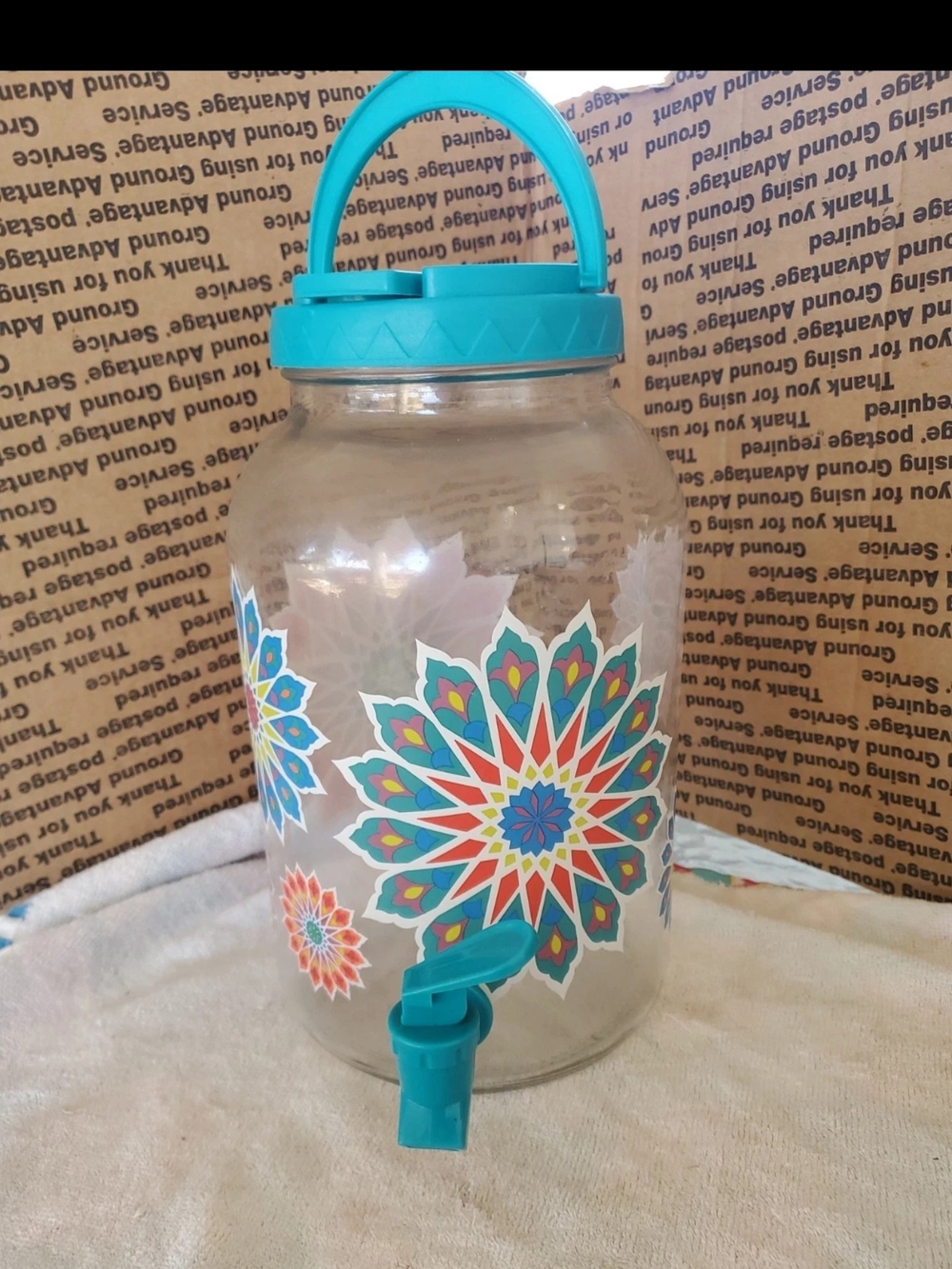 Vintage 80s Glass Sun Tea Jar/Medallion Motif Design HTF
